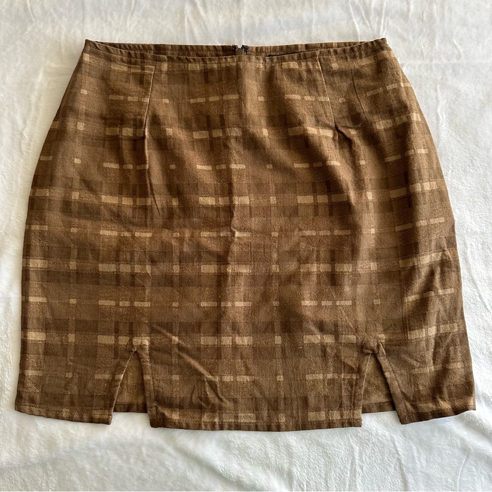Motel Rocks Brown Plaid Mini Skirt